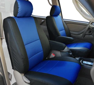 TOYOTA TUNDRA 2000-2003 BLACK/BLUE VINYL CUSTOM FIT 2 FRONT SEAT & 2ARM COVERS - Picture 1 of 4