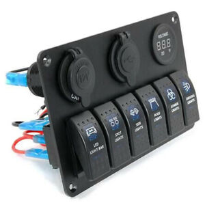 6 Gang Rocker Switch Panel Circuit LED Breaker USB Charging For Car Marine Boat 