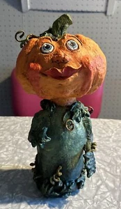 13” Paper Mache Halloween Pumpkin Head Hand Crafted One Of A Kind 2006 - Picture 1 of 11