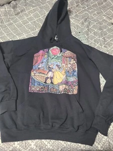 Beauty and the beast stained glass/ vilians jerzees hoodie size Medium - Picture 1 of 8