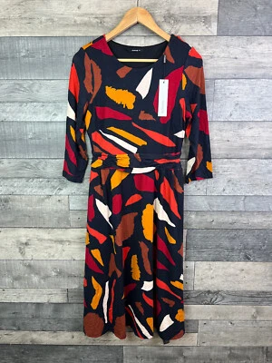 Vestido Midi Roman Fit & Flare Tamanho Reino Unido 10 Vermelho Marinho Jersey Abstrato Casual Cotidiano - Imagem 1 de 4