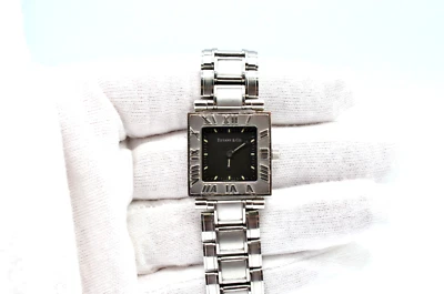 Tiffany & Co. Atlas Quartz Square Watch Stainless Steel w / Black Dial - Image 1 of 4
