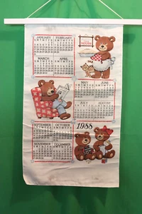 Vintage Calendar Cloth Kitchen 1988 Bears 14 x 24 inches - Picture 1 of 4
