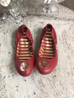 Ralph Lauren Mujer 5 B Rojo Ballet Planos Logo Puntera Zapatos de Vestir Sin Cordones Foto 1 de 4