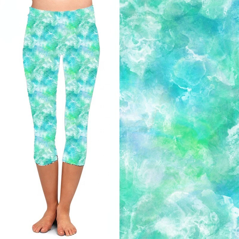 Leggings CAPRI verde azul tie dye acuarela para mujer talla grande TC 10-18 Foto 1 de 1