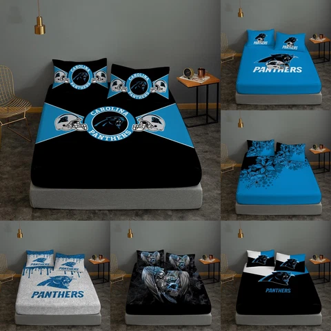Carolina Panthers Fitted Sheet Set 3 Piece Deep Pocket Bed Sheet Pillowcases Cover