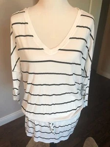 EUC C&C CALIFORNIA White Black Striped Cotton Blend Drawstring Tunic SZ M - Picture 1 of 6