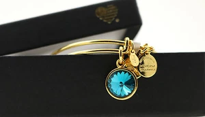 New Alex And Ani December Swarovski Crystal Birthstone Blue Zircon Gold Finish - Picture 1 of 4