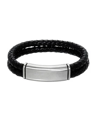 Mens Attractive Bracelet Black Leather and Stainless steel 7.5in - Image 1 of 2