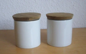 2x Ikea Celeber Vorratsdose Deckeldose Dose Gefäß Keramik weiß mit Holzdeckel - Bild 1 von 4