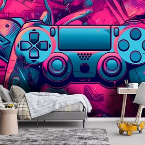 Gamer Wallpaper Mural 312x219cm For Teens Bedroom Photo Wall Décor Blue Red - Picture 1 of 11