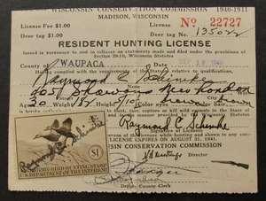 RW7 - 1940 Federal Duck Stamp on Wisconsin Hunting License - Picture 1 of 2
