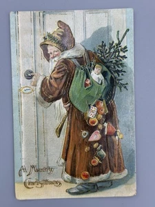 Traje Marrón 1908 Timbre Santa Claus ÁRBOL DE NAVIDAD Postal Antigua - Imagen 1 de 3