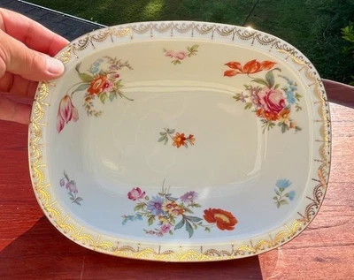Antique TIRSCHENREUTH Rectangular Veg Bowl , 3810 Old Meissen Bavaria 24K A+ - Image 1 of 4