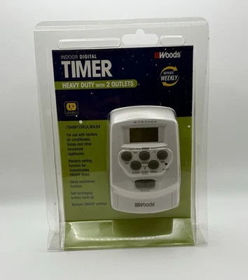 Woods 59377 también 49377 Temporizador digital de lámpara/aparato de 7 días con 2 tomas de corriente Nuevo Foto 1 de 2