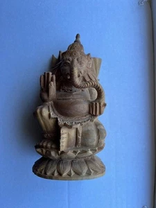Indian Hand Carved Wood Ganesha Statue 6.75-inch Figurine - Picture 1 of 4