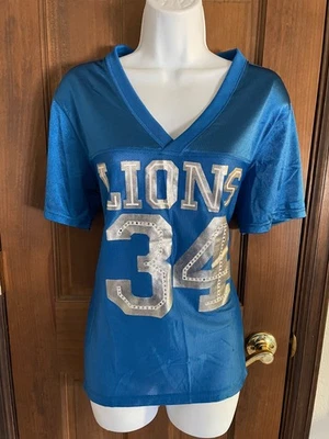 VICTORIAS SECRET PINK NFL Womens Jersey LARGE Detroit Jersey Blue #34 Victoria's - Image 1 of 4