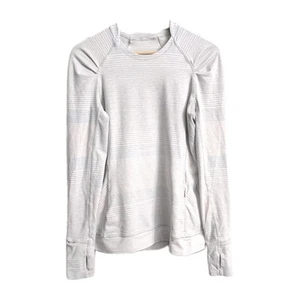 LULULEMON Think Fast Long Sleeve Om Stripe Heathered Silver Spoon Running Shirt - Picture 1 of 4
