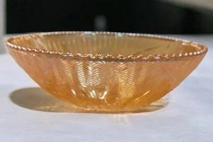 Jeannette Iris Herringbone Berry Bowl VTG Iridescent Marigold Carnival Lusterwar - Picture 1 of 16