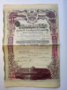 Haiti Republic of Haiti External Loan Bond 5per cent Gold Paris 500 Francs 1910 - Picture 1 of 1