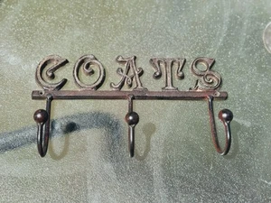Cast Wrought Iron Coat Rack Hanger Brutalist Or Primitive Style Wall Mounted - Picture 1 of 10