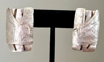 Pendientes geométricos vintage de cobre y ley de Carolyn Morris Bach de los primeros Foto 1 de 4