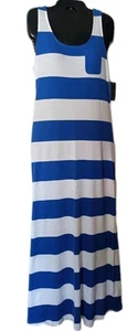 Tommy Hilfiger Tank Maxi Dress Sz XL Blue Cream Logo Stripe Nautical Stretch New - Picture 1 of 7