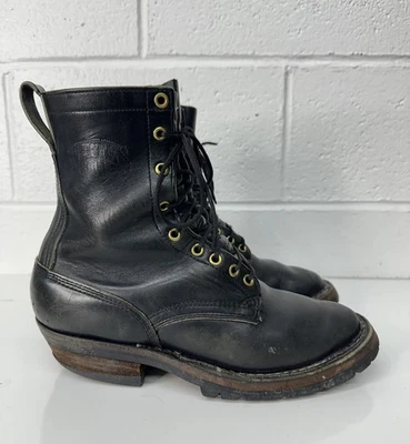 Vtg Whites Boots Spokane Black Leather Handmade Logger Packer Work Boot / 7.5 D - Image 1 of 4