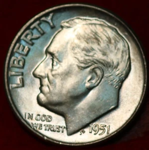 Uncirculated 1951-D Denver Mint Silver Roosevelt Dime - Picture 1 of 2