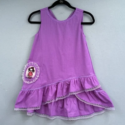 Drop Waist Ruffled Little Girl Dress 6 Purple Cat Lace Prairie Cottage Easter  - Image 1 of 4