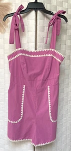 NWT &merci 100% Cotton Pink 50s Scalloped Smocked Overalls Romper Shorts Size L - Picture 1 of 8