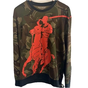 Polo Sport Ralph Lauren M 175/96A Camo Neon Orange Big Logo Hunter Sweater Shirt - Picture 1 of 5