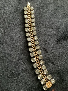 Kate Spade signed goldtone Crystal wide bracelet 7.25" - Picture 1 of 7