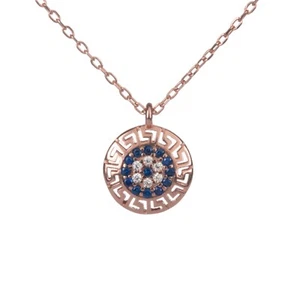 Ancient Greek Meander Handcrafted Necklace With Blue & White Zircon Gemstones - Picture 1 of 1