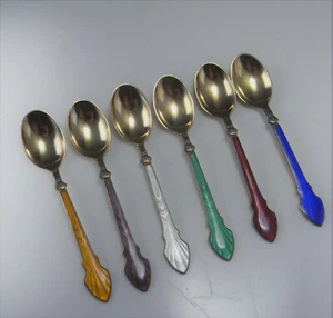 Meka Demitasse Enamel Sterling Silver 6 Spoon Set 925 Mid Century Denmark 1950s - Bild 1 von 6