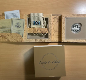 2004 Lewis And Clark Coin & Tribal Pouch Set Proof Silver Dollar COA  - Picture 1 of 7