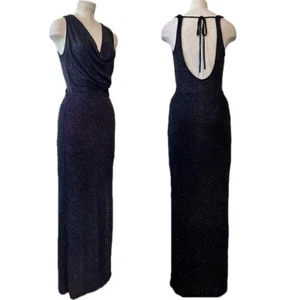 Vintage Y2K Guess Jeans Sexy Backless Gown Stretch Black Sparkle Cowl Goth XS - Picture 1 of 14