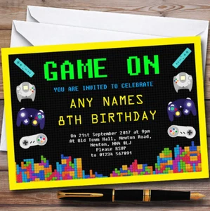 Video Gaming Yellow Personalised Childrens Birthday Party Invitations - Picture 1 of 1