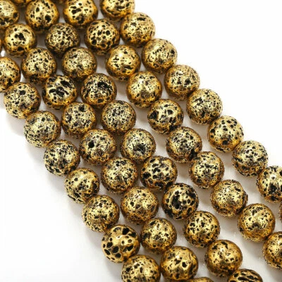 Cuentas de piedra de roca de lava recubiertas de oro 6 mm 8 mm 10 mm 15,5" hilo Foto 1 de 4