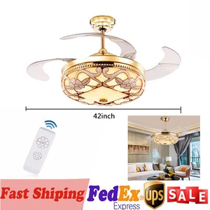 42" Crystal LED Ceiling Fan Light Invisible Lamp with Remote Control Chandelier - Picture 1 of 18
