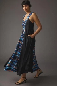 Anthropologie Maeve abstraktes Maxikleid mit V-Ausschnitt - Größe 10 - Brandneu mit Etikett UVP 180 $ - Bild 1 von 14