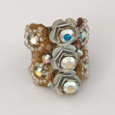 Anillo Michal Negrin Grueso Aurora Boreal 3D Rosa Blanco Cuentas Shabby Chic Ancho Foto 1 de 4