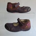 Clarks Leather Shoes Flowers Purple Infant Kids UK 7.5 H Good Condition