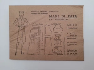 Mani Di Fata Cartamodello abito Signora anno 1942 Modello tagliato - Picture 1 of 2