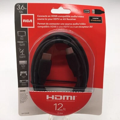 RCA HDMI To HDMI Standard Cable 12ft Black 1080p HDMI Standard SEALED - Image 1 of 4