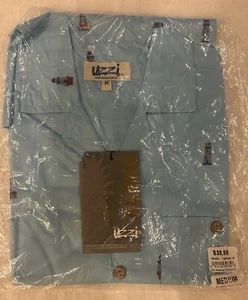 Aloha by UZZI Men's Hawaiian collared,button up t-shirt-Medium-baby blue- - Picture 1 of 7