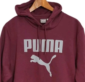 Puma Hombre Ropa Activa Gris Logo Pullover Sudadera con Capucha Granate Rojo XL - Imagen 1 de 7