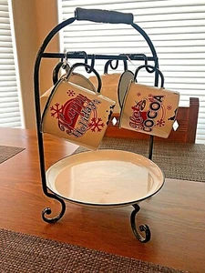 RUSTIC HOLIDAY METAL MUGS, HOLDER, PLATE - Display ONLY - Set of 4 - NEW  (5677) - Picture 1 of 7