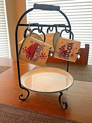 RUSTIC HOLIDAY METAL MUGS, HOLDER, PLATE - Display ONLY - Set of 4 - NEW  (5677) - Image 1 of 4