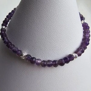 925 Sterling Silber & Amethyst Armband mit Verschluss und Verlängerungskette 7" - Bild 1 von 5